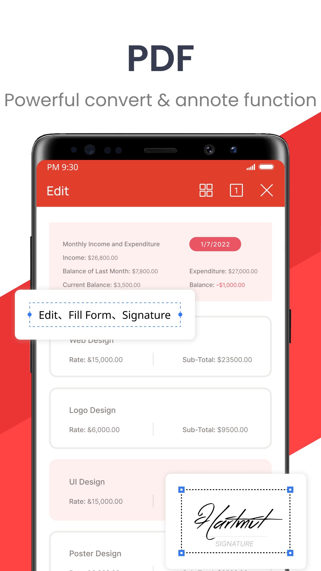 WPS PDF on a phone: edit, fill form, and signature boxes